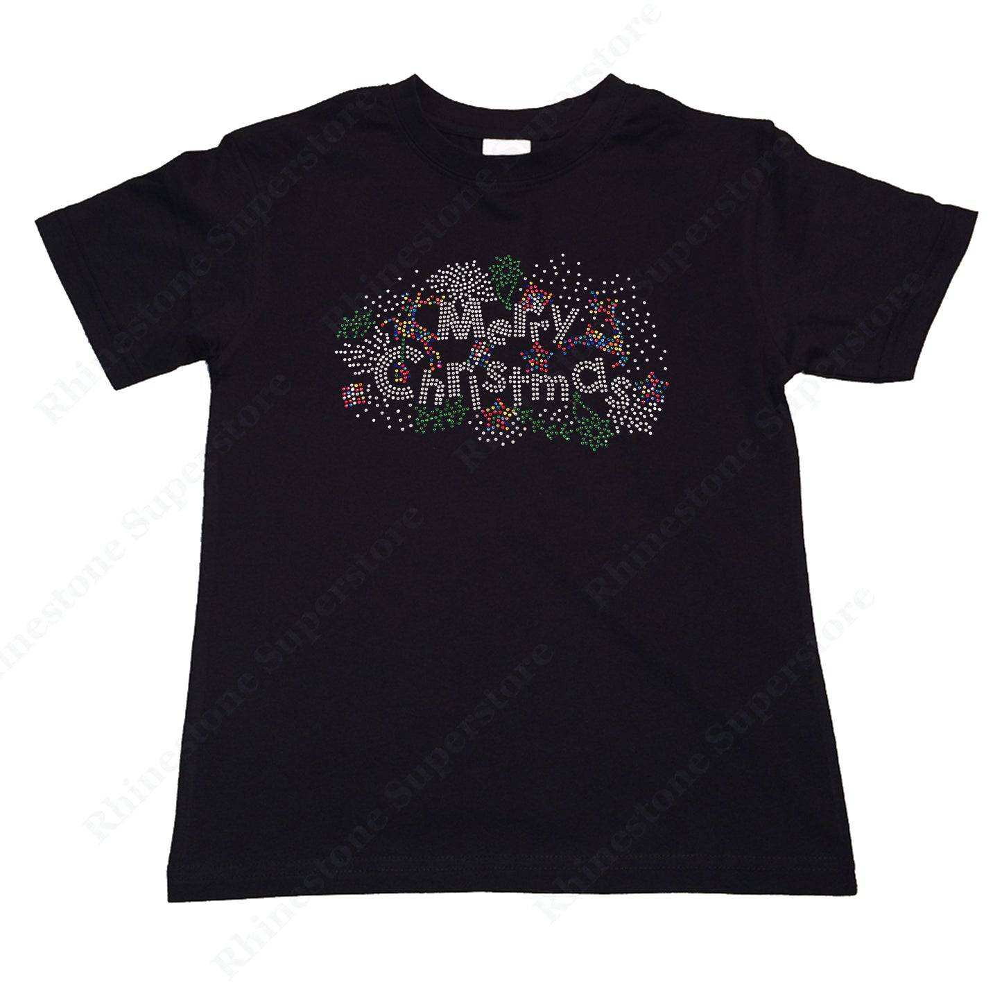 Girls Rhinestone T-Shirt " Colorful Merry Christmas " Kids Size 3 to 14 Available