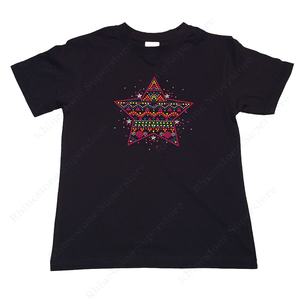 Girls Rhinestud T-Shirt " Colorful Neon Star " Size 3 to 14 Available