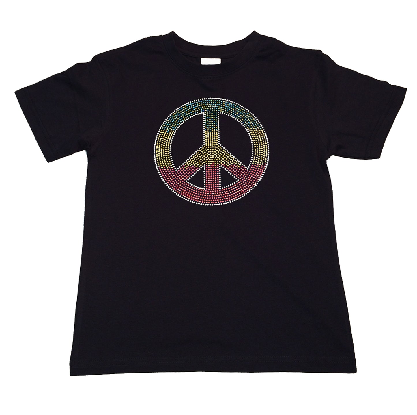 Girls Rhinestone T-Shirt " Colorful Peace Sign in Rhinestones " Kids Size 3 to 14 Available