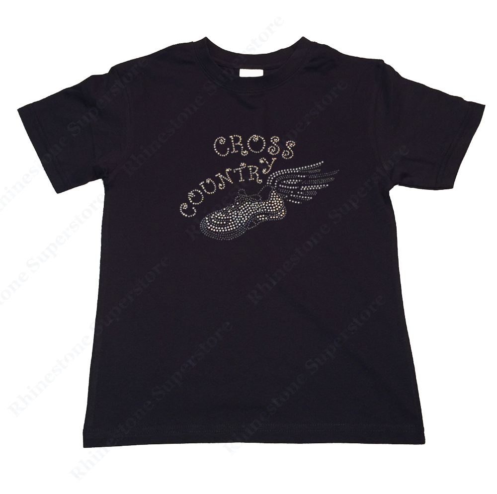 Girls Rhinestone T-Shirt " Cross Country Running " Size 3 to 14 Available