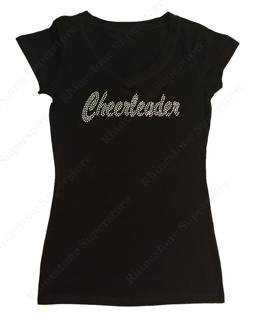 Womens T-shirt with Crystal Cheerleader in Rhinestones