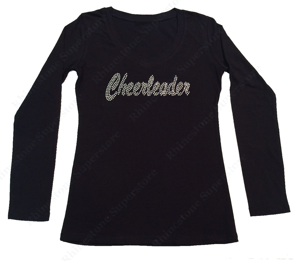 Womens T-shirt with Crystal Cheerleader in Rhinestones