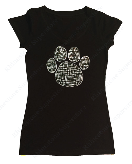 Womens T-shirt with Crystal Team Paw in Rhinestones