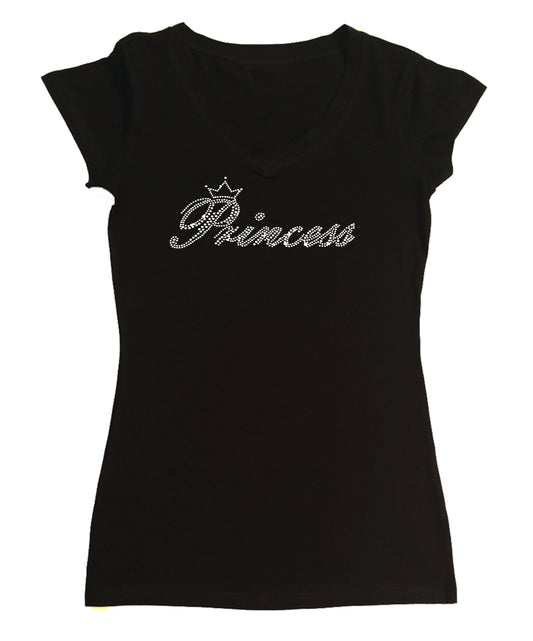 Womens T-shirt with Crystal Princess in Rhinestones