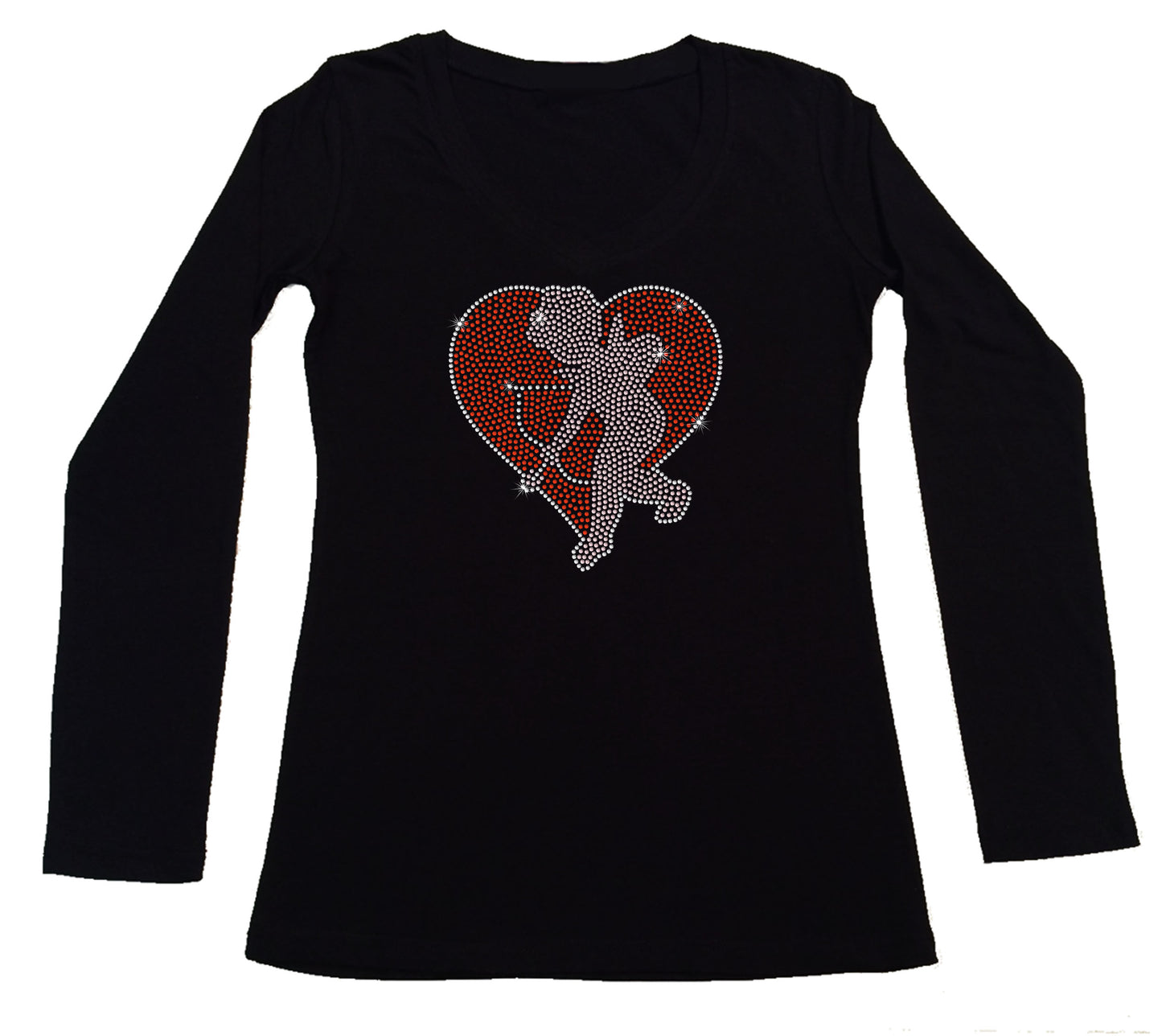 Women's Rhinestone Fitted Tight Snug Shirt Red Heart with Cupid and His Bow and Arrow - Valentines Shirt