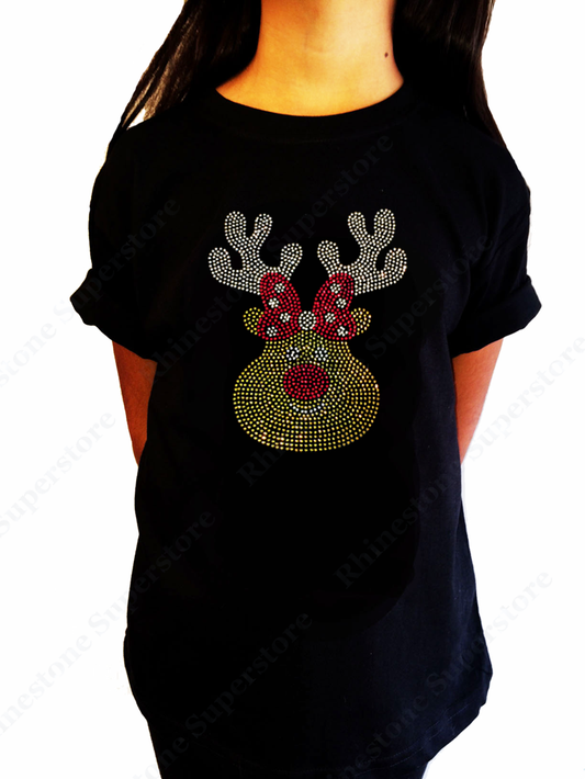 Girls Rhinestone T-Shirt " Cute Christmas Reindeer " Size 3 to 14 Available