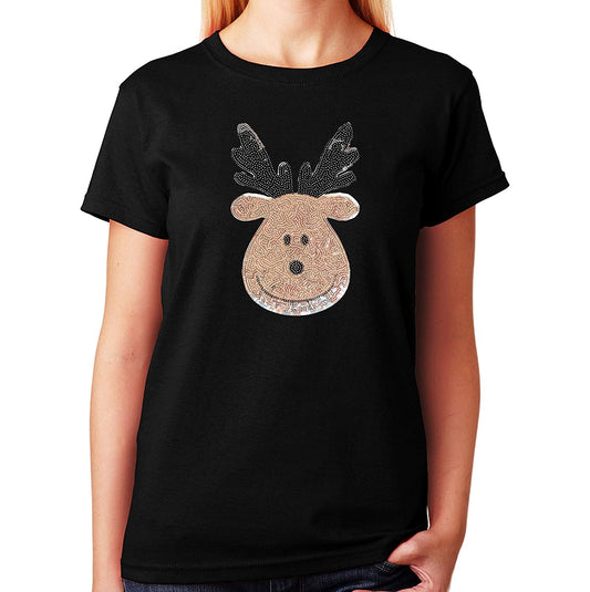 Women's / Unisex T-Shirt with Cute Silver Reindeer In Sequence