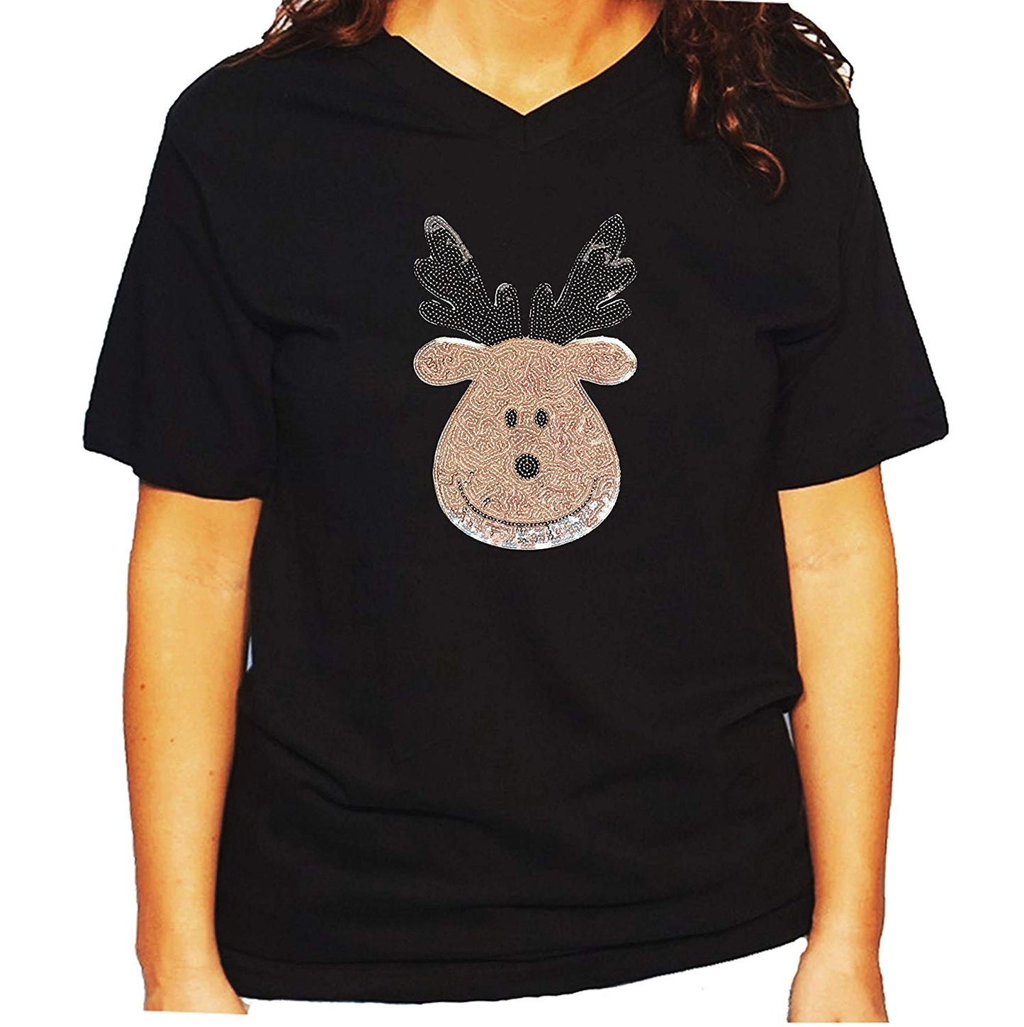 Women's / Unisex T-Shirt with Cute Silver Reindeer In Sequence
