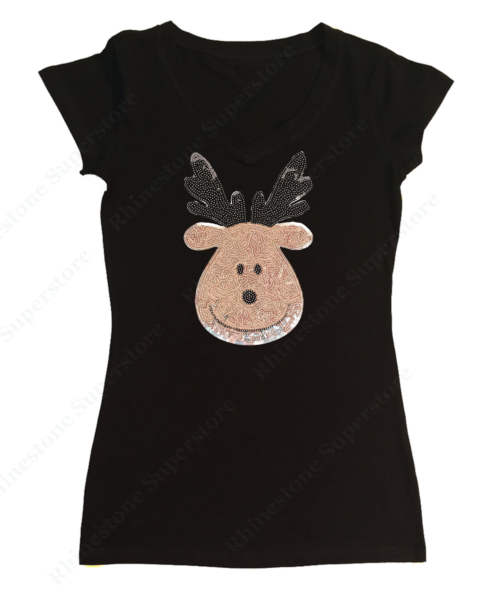 Cute Silver Reindeer in Sequence cap sleeve