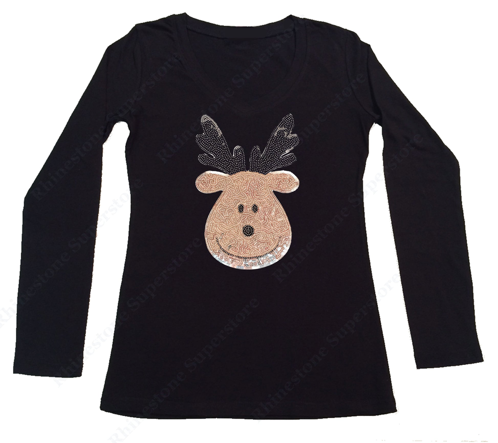 Cute Silver Reindeer in Sequence long sleeve