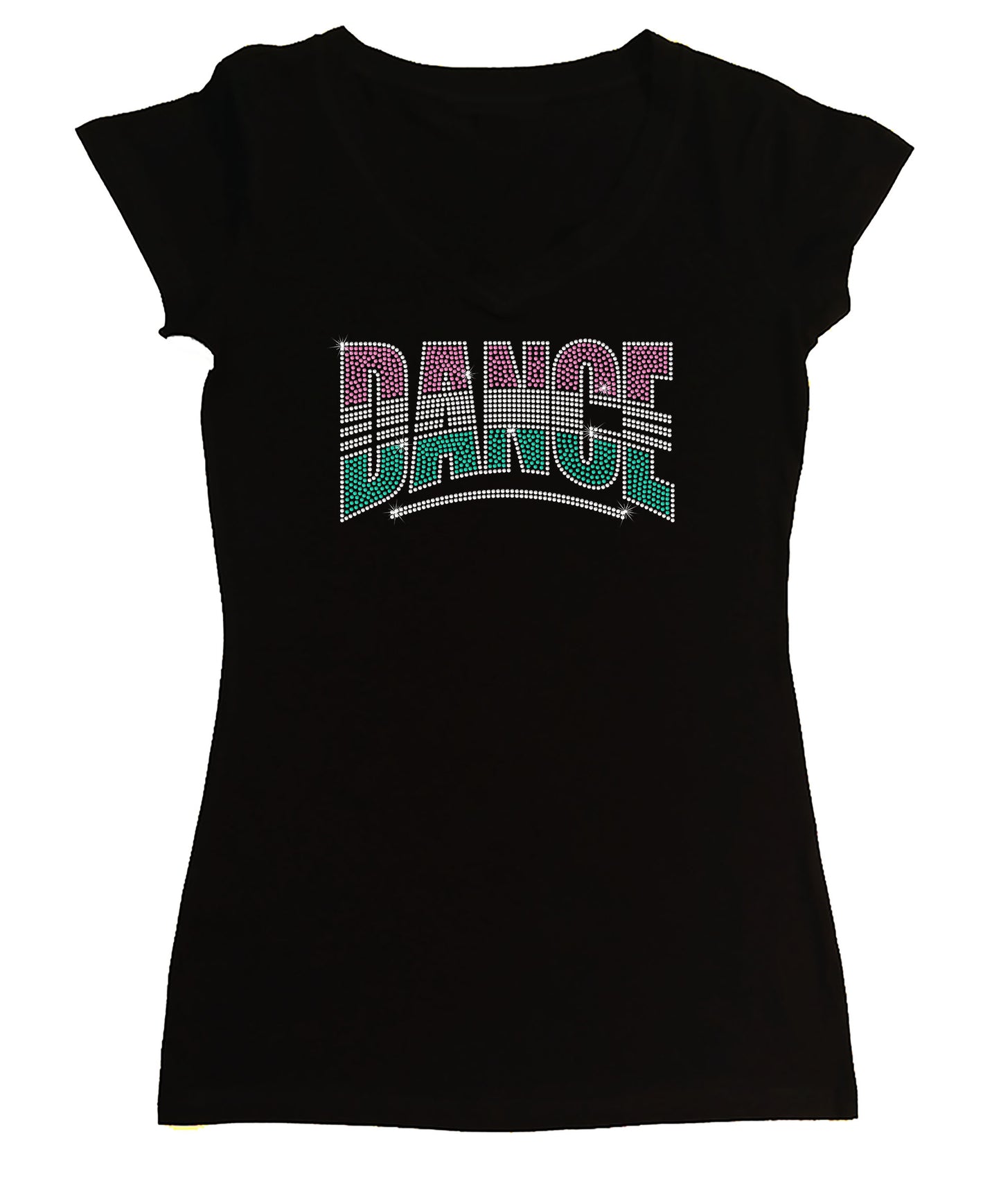 Women's Rhinestone Fitted Tight Snug Shirt Colorful Dance - Dance Shirt, Dancer Bling