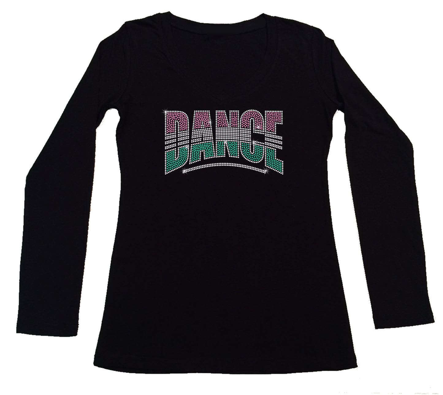 Women's Rhinestone Fitted Tight Snug Shirt Colorful Dance - Dance Shirt, Dancer Bling