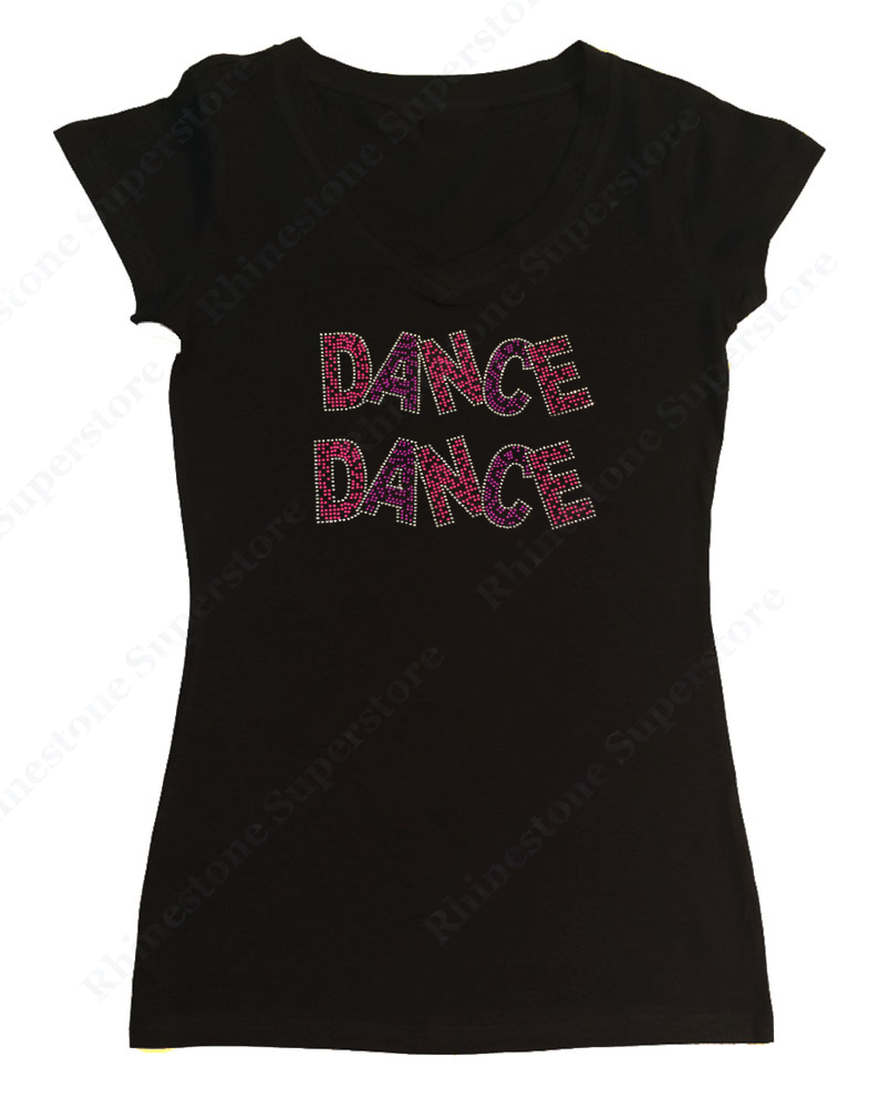 Womens T-shirt with Dance Dance in Neon Rhinestuds