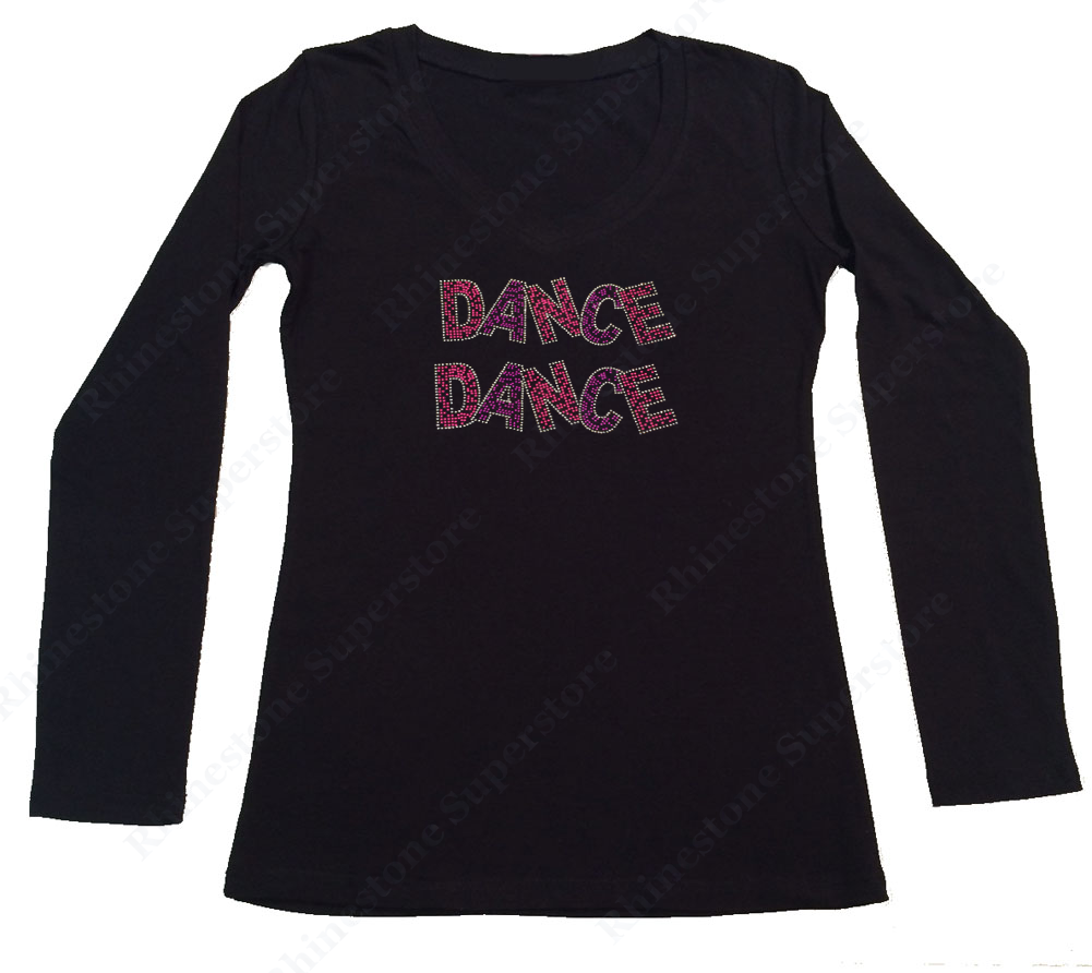 Womens T-shirt with Dance Dance in Neon Rhinestuds