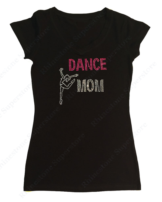 Womens T-shirt with Dance Mom Design in Rhinestones