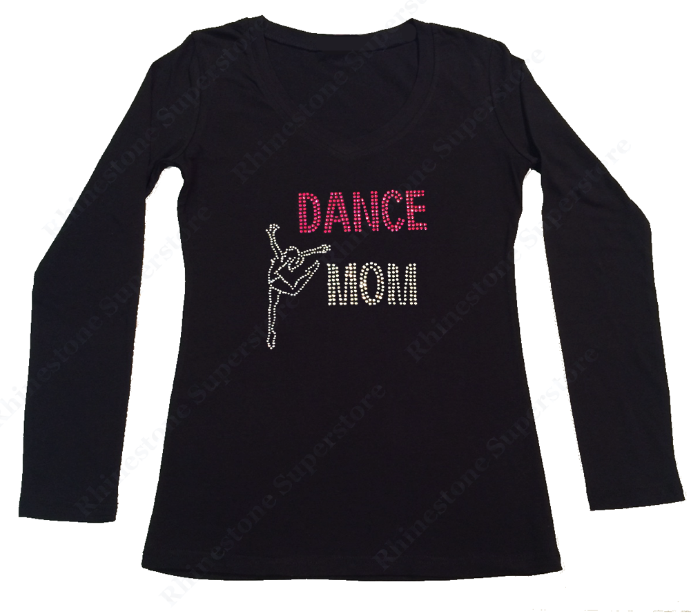 Womens T-shirt with Dance Mom Design in Rhinestones
