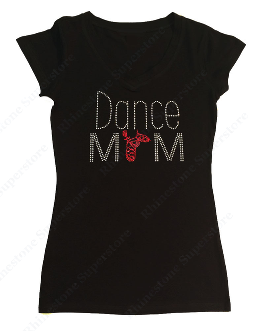 Womens T-shirt with Dance Mom with Shoes in Rhinestones