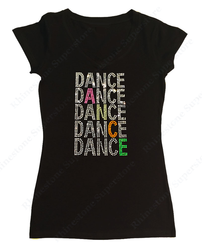 Womens T-shirt with Dance with Neon in Rhinestones