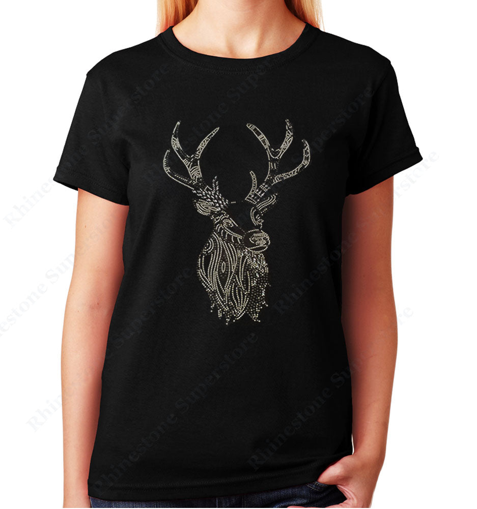 Women's / Unisex T-Shirt with Deer in Rhinestuds and Nailheads