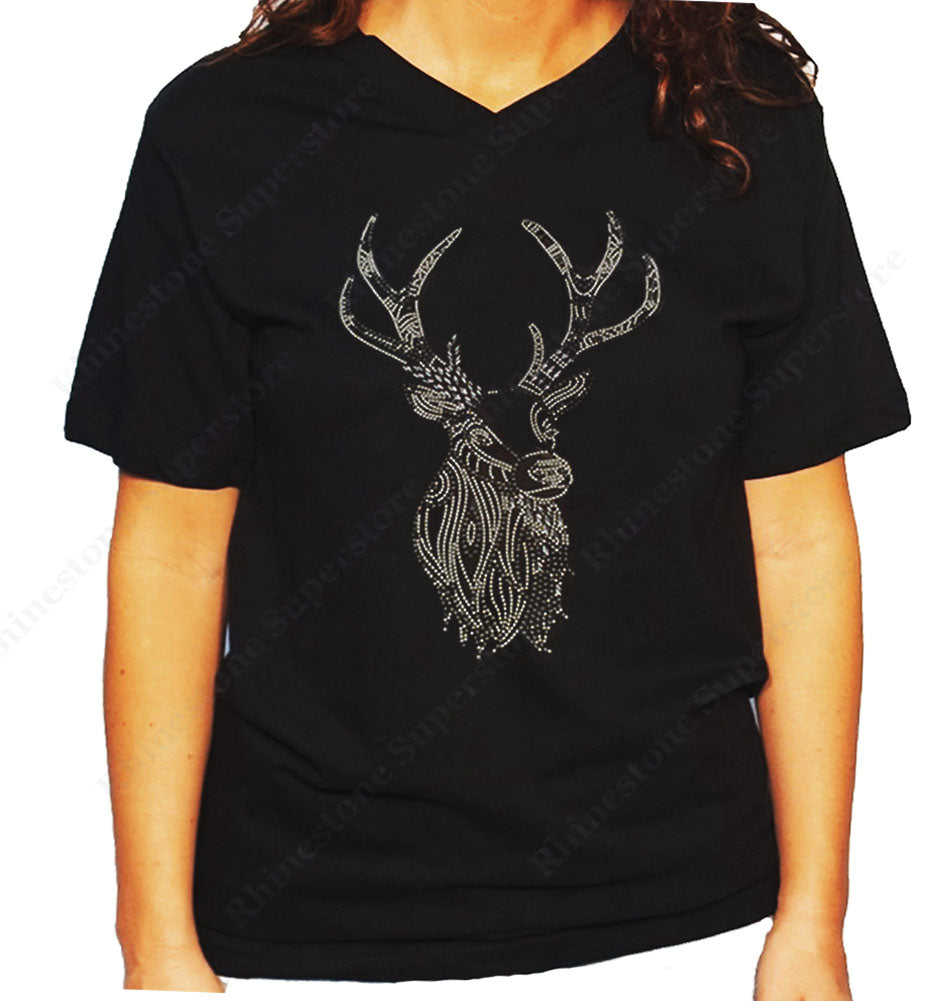 Women's / Unisex T-Shirt with Deer in Rhinestuds and Nailheads