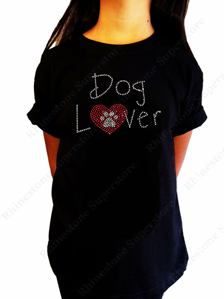 Girls Rhinestone T-Shirt " Dog Lover with Heart and Paw " Kids Size 3 to 14 Available