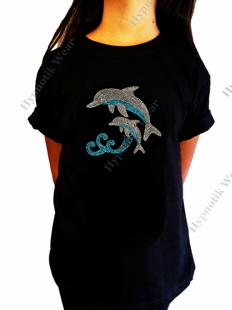 Girls Rhinestone T-Shirt " Dolphins " Size 3 to 14 Available
