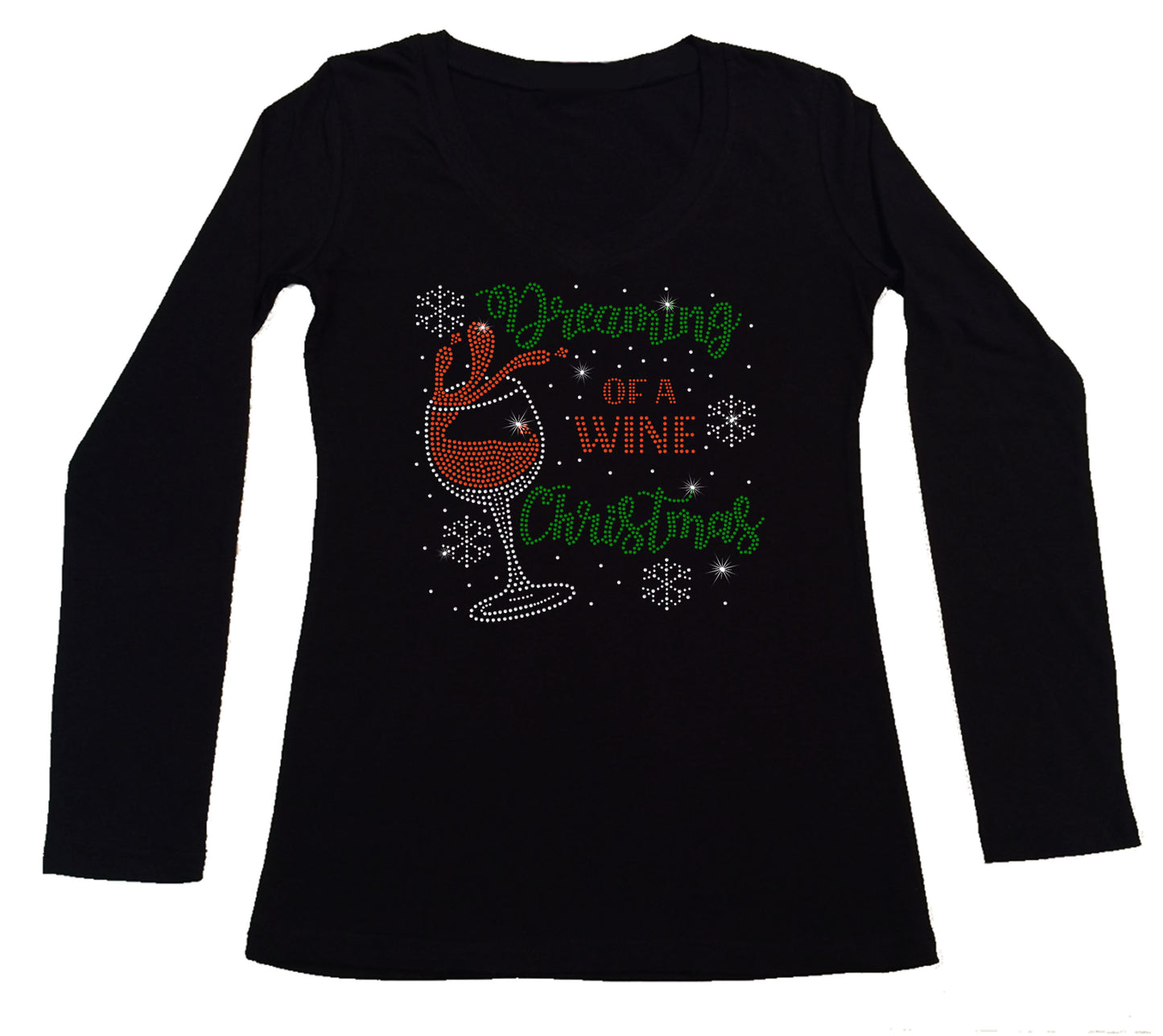 Women's Rhinestone Fitted Tight Snug Shirt Dreaming of a Wine Christmas - Wine Shirt, Christmas Shirt, Rhinestone Shirt