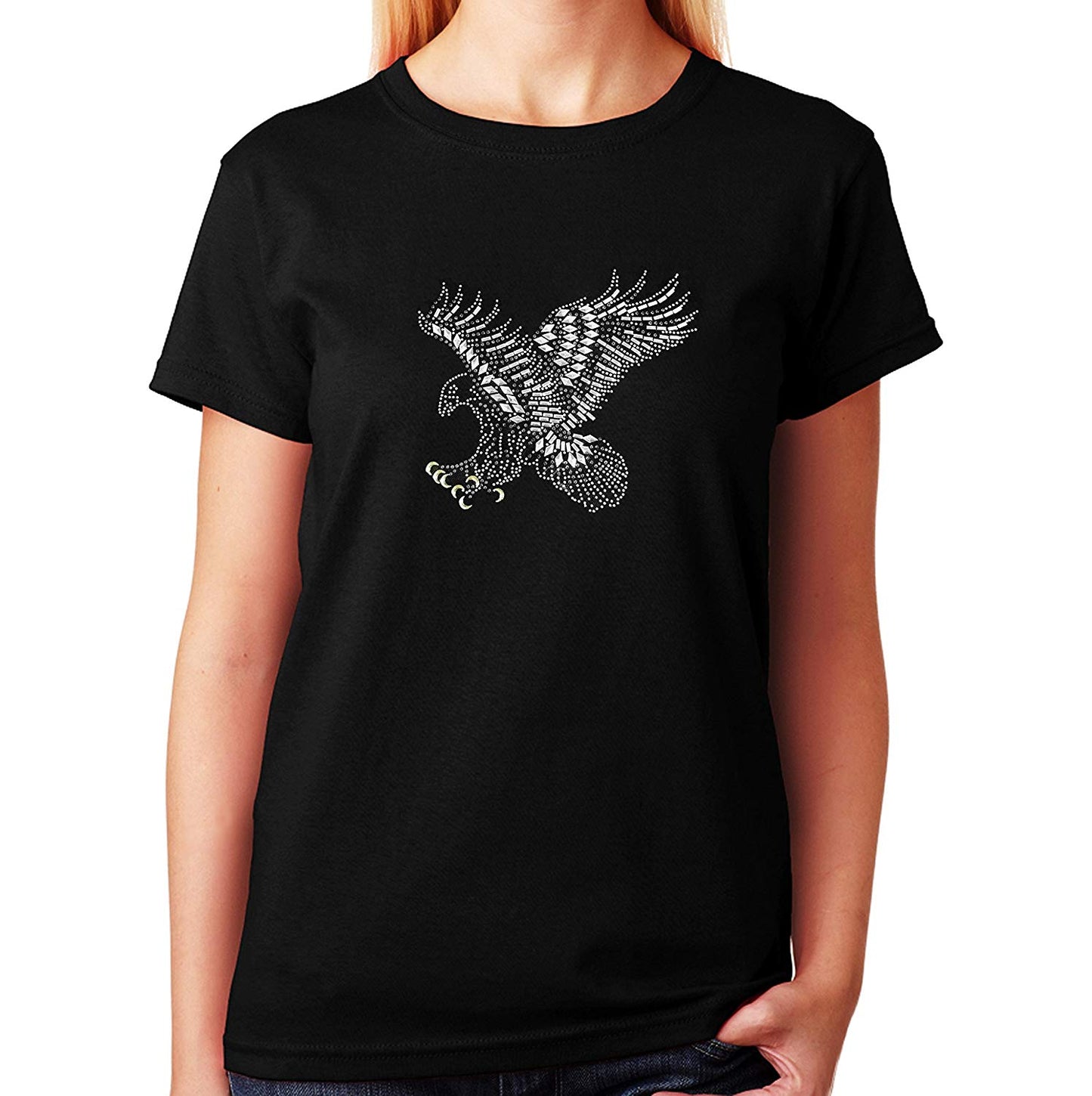 Women's / Unisex T-Shirt with Eagle Landing in Rhinestones