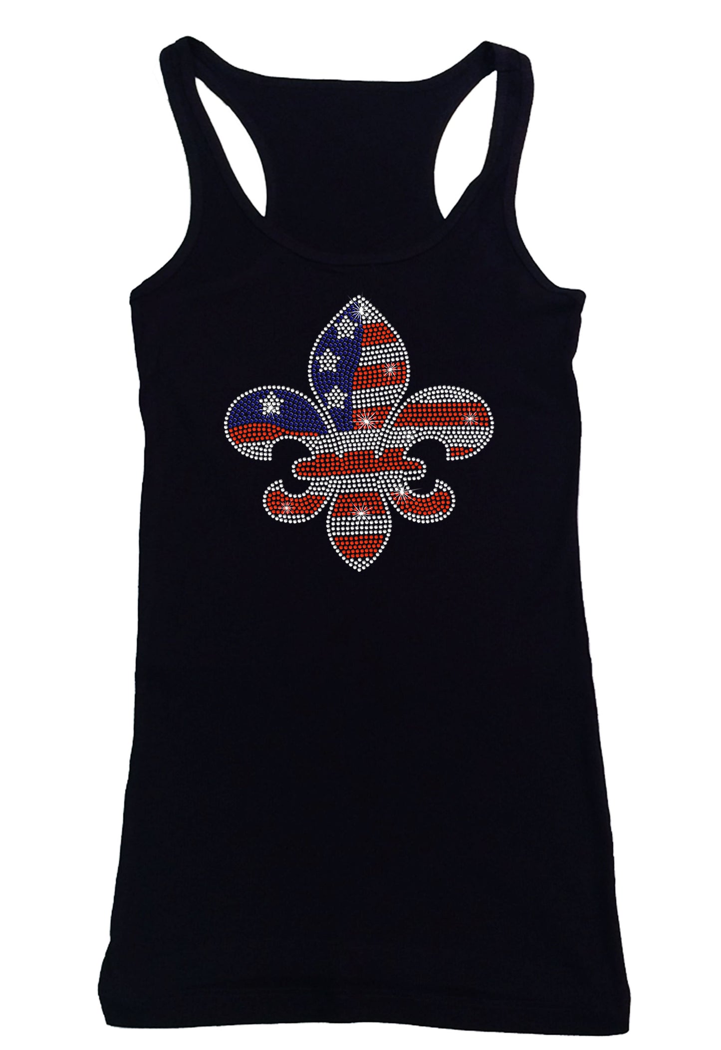 Women's Rhinestone Fitted Tight Snug 4th of July - Fleur de Lis in Red, White & Blue, Patriotic Shirt, 4th of July Shirt