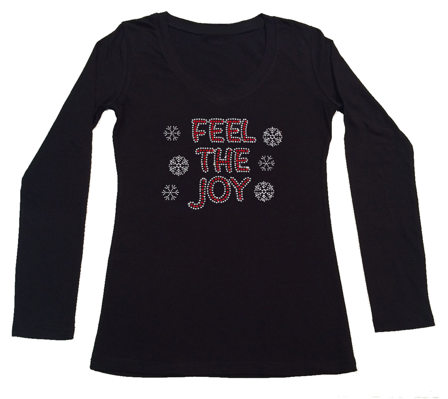 Womens T-shirt with Feel the Joy with Snowflakes Christmas in Rhinestones