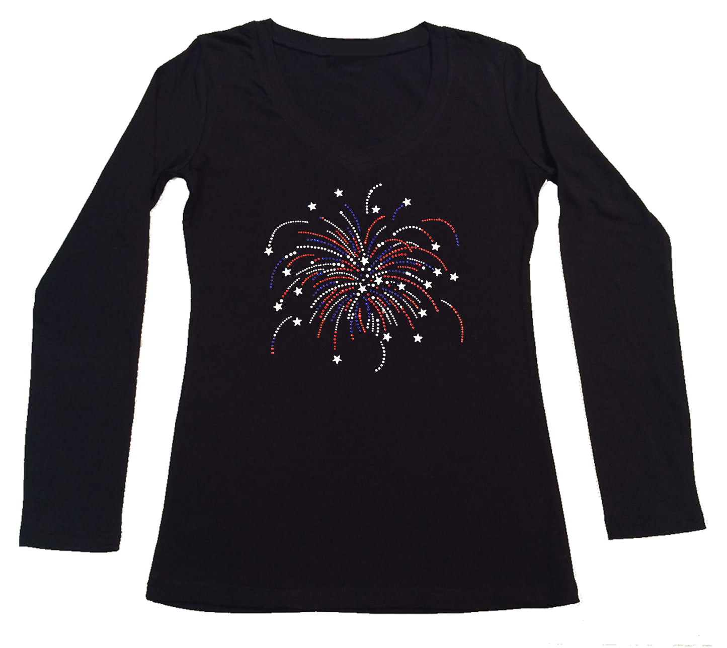 Womens T-shirt with Fireworks in Rhinestones