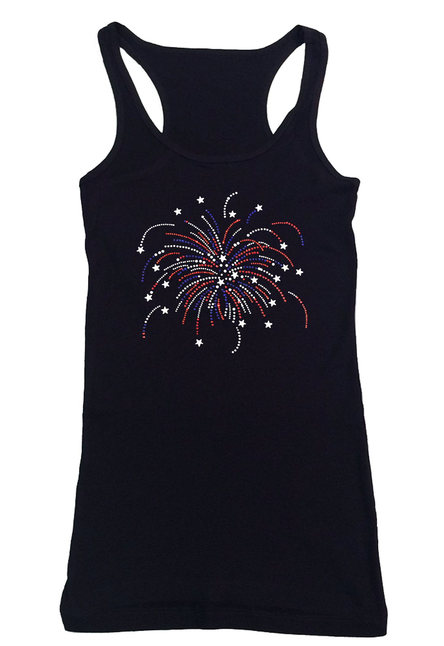 Womens T-shirt with Fireworks in Rhinestones
