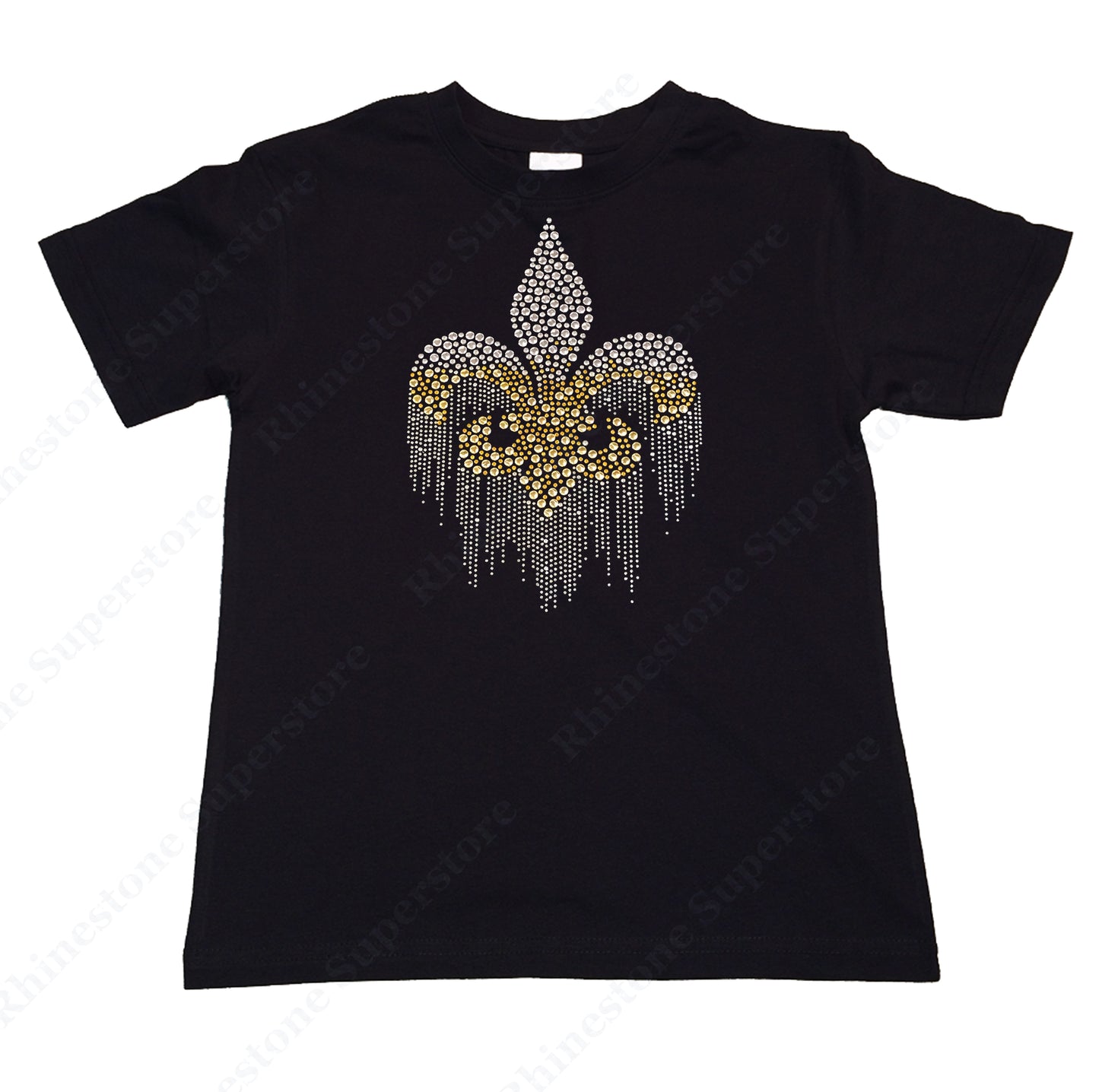Girl's Rhinestone and Rhinestud T-Shirt " Fluer de Lis Dripping in Silver and Gold "