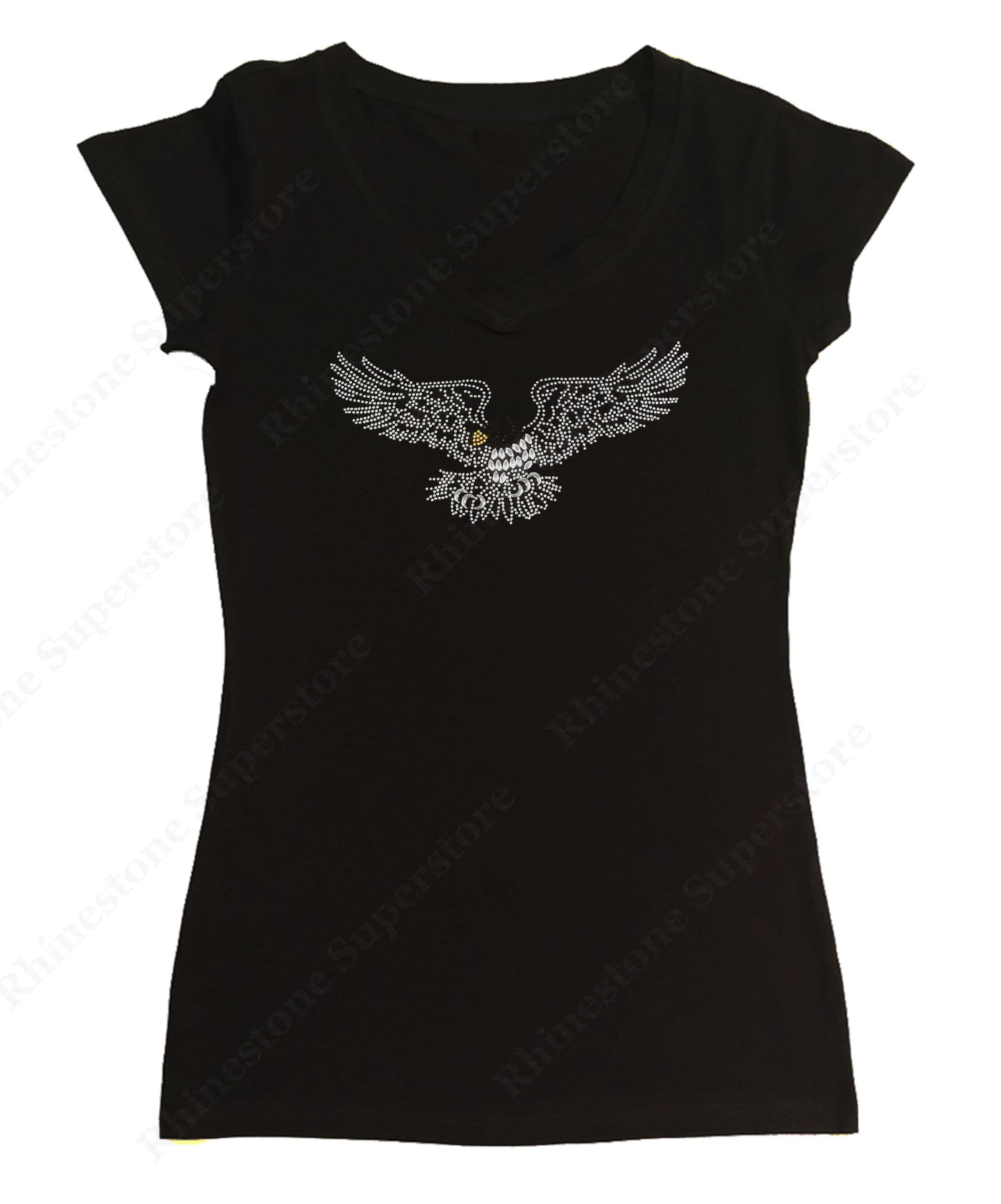 Womens T-shirt with Flying Eagle in Rhinestones