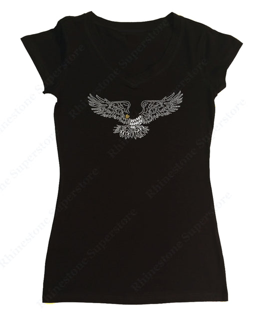 Womens T-shirt with Flying Eagle in Rhinestones