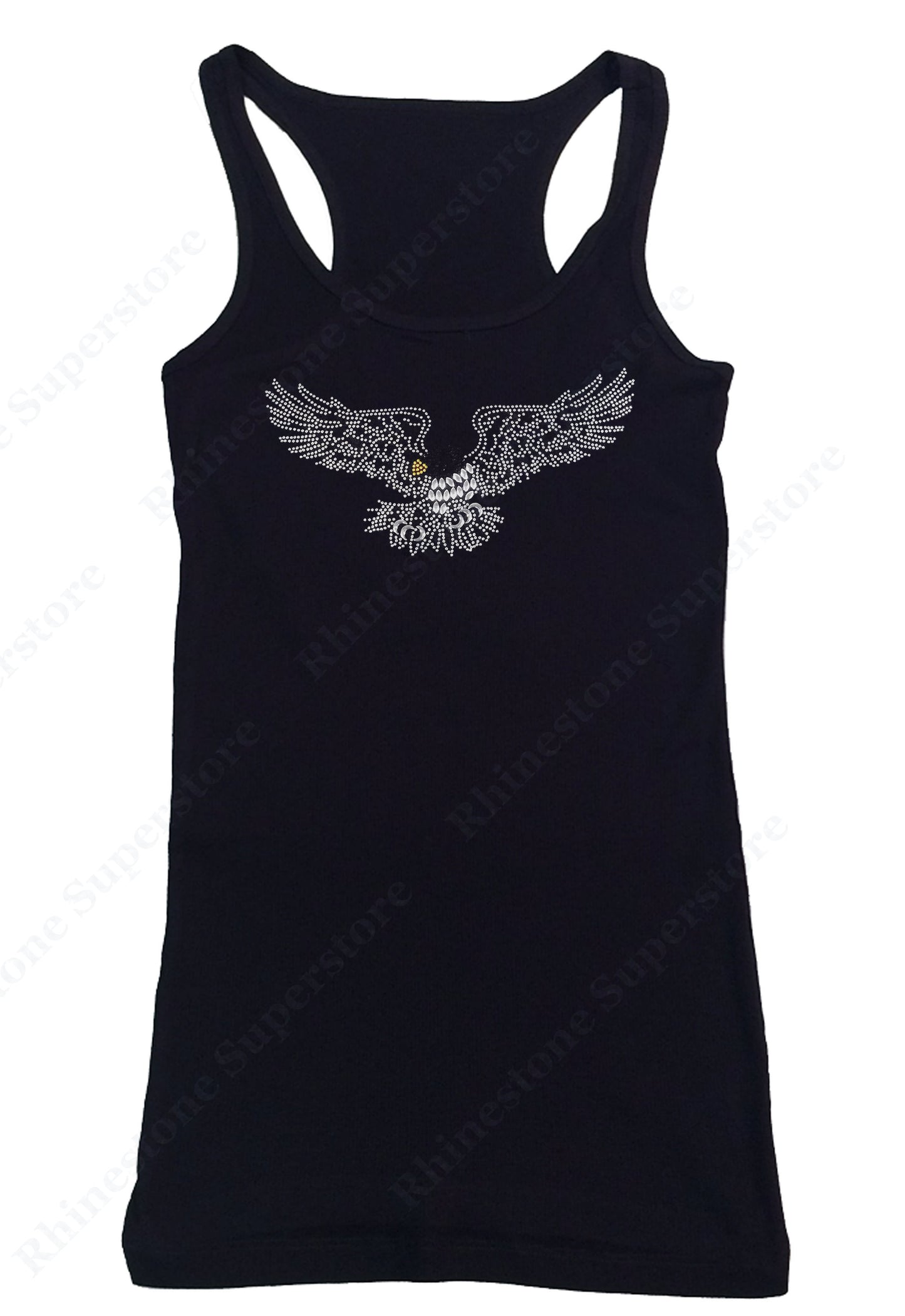 Womens T-shirt with Flying Eagle in Rhinestones
