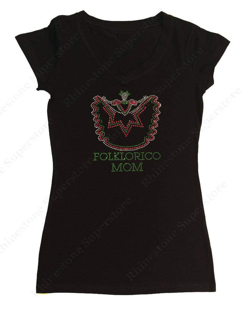 Womens T-shirt with Folklorico Mom in Rhinestones