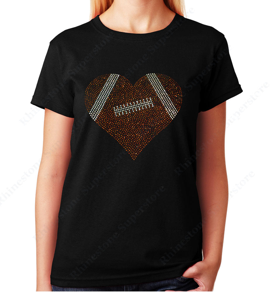 Women's / Unisex T-Shirt with Football Heart in Rhinestones