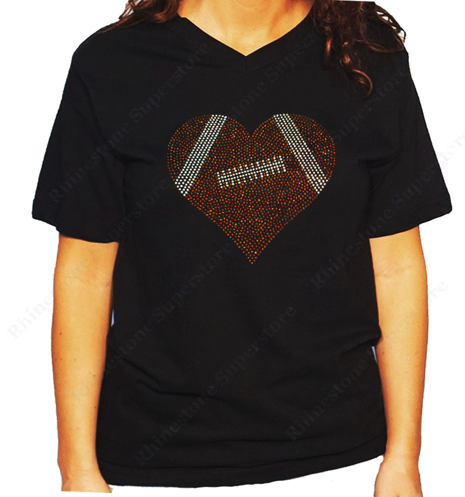 Women's / Unisex T-Shirt with Football Heart in Rhinestones