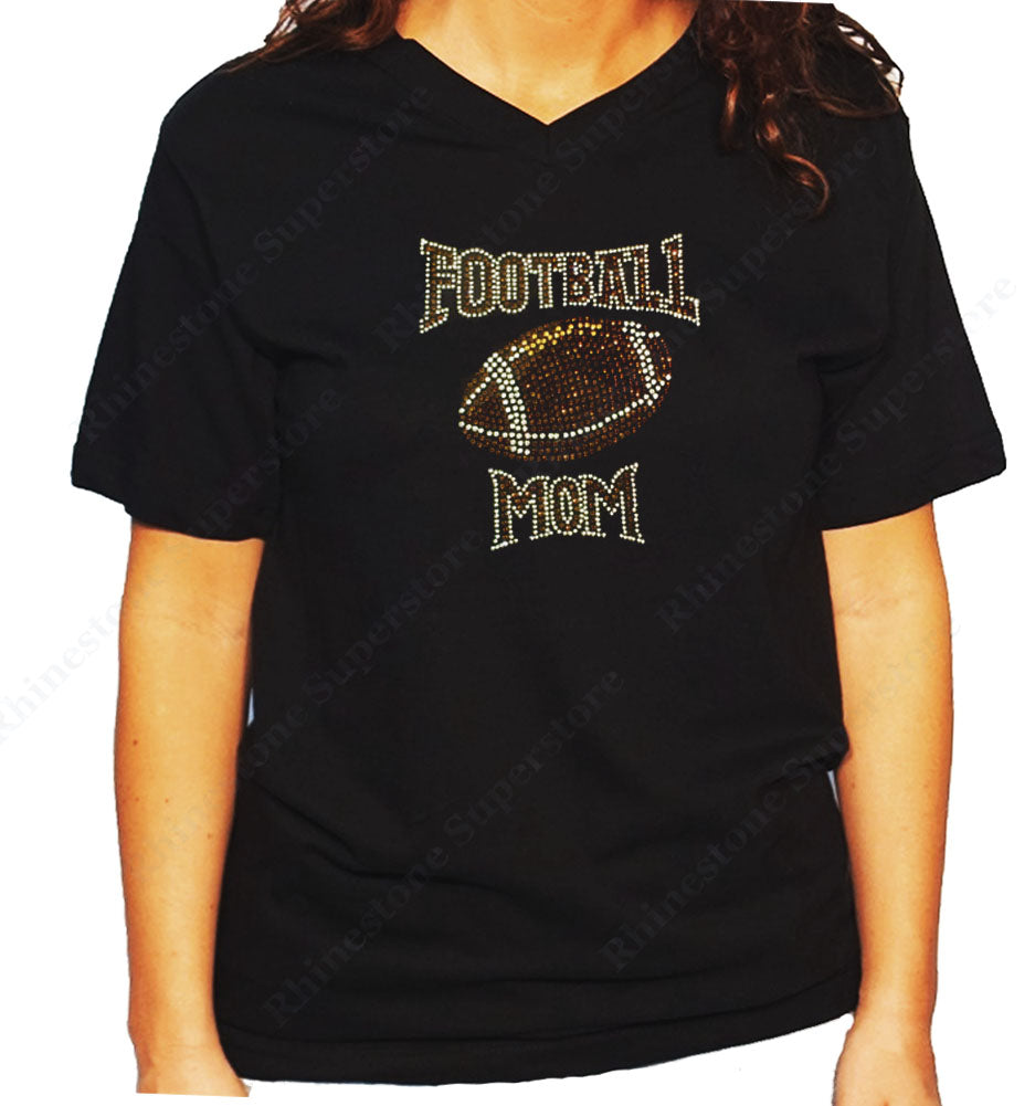 Women's / Unisex T-Shirt with Football Mom in Rhinestones