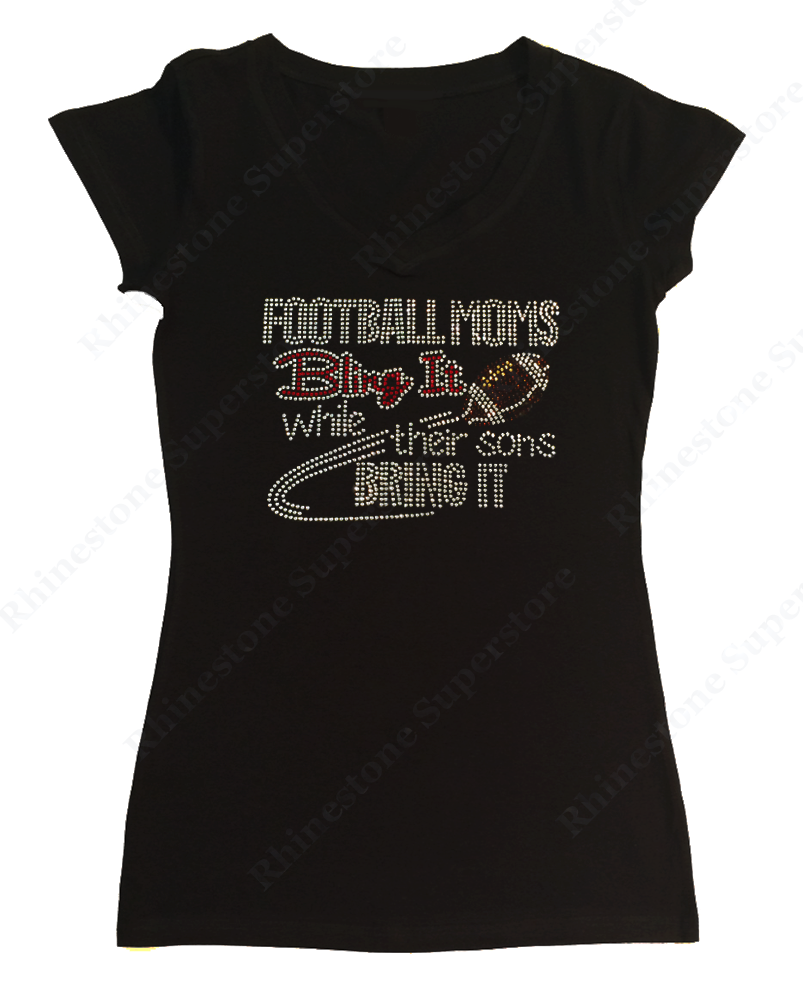 Womens T-shirt with Football Moms Bling it in Rhinestones
