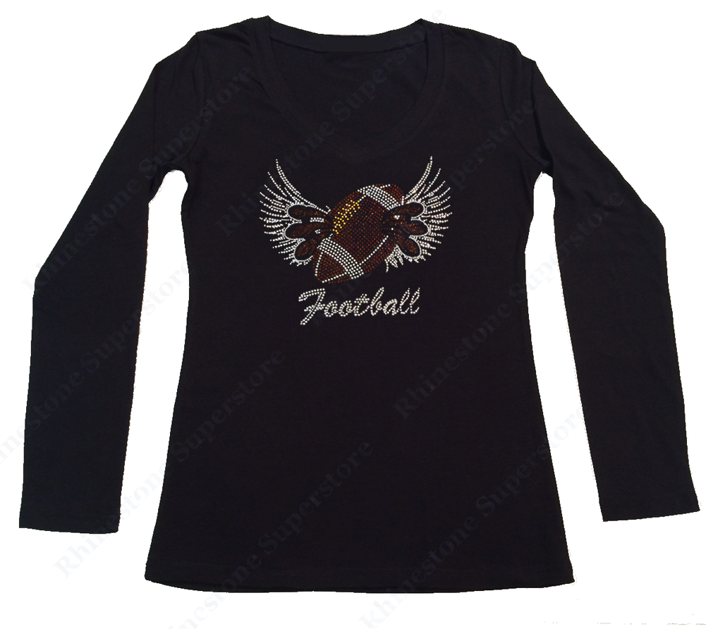 Womens T-shirt with Football Wings and Claws in Rhinestones