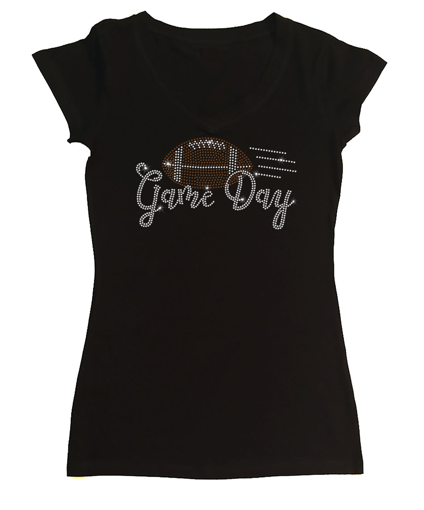 Womens T-shirt with Game Day Football in Rhinestones