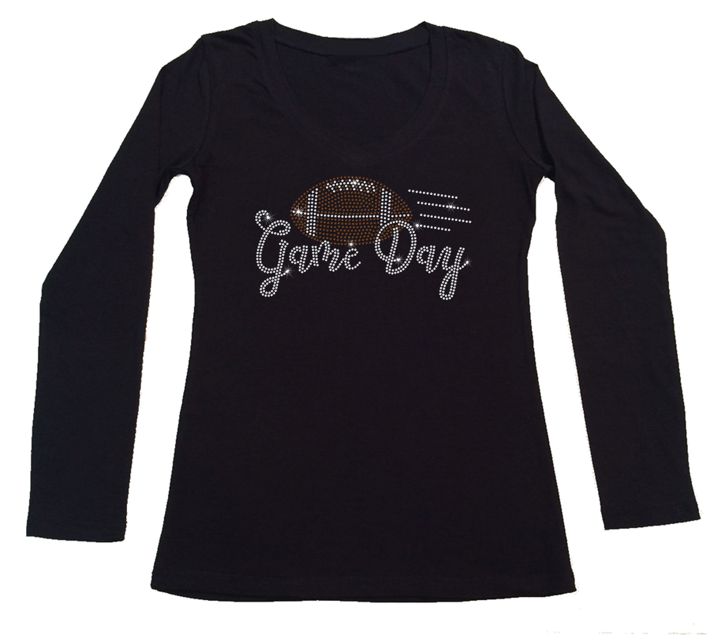 Womens T-shirt with Game Day Football in Rhinestones
