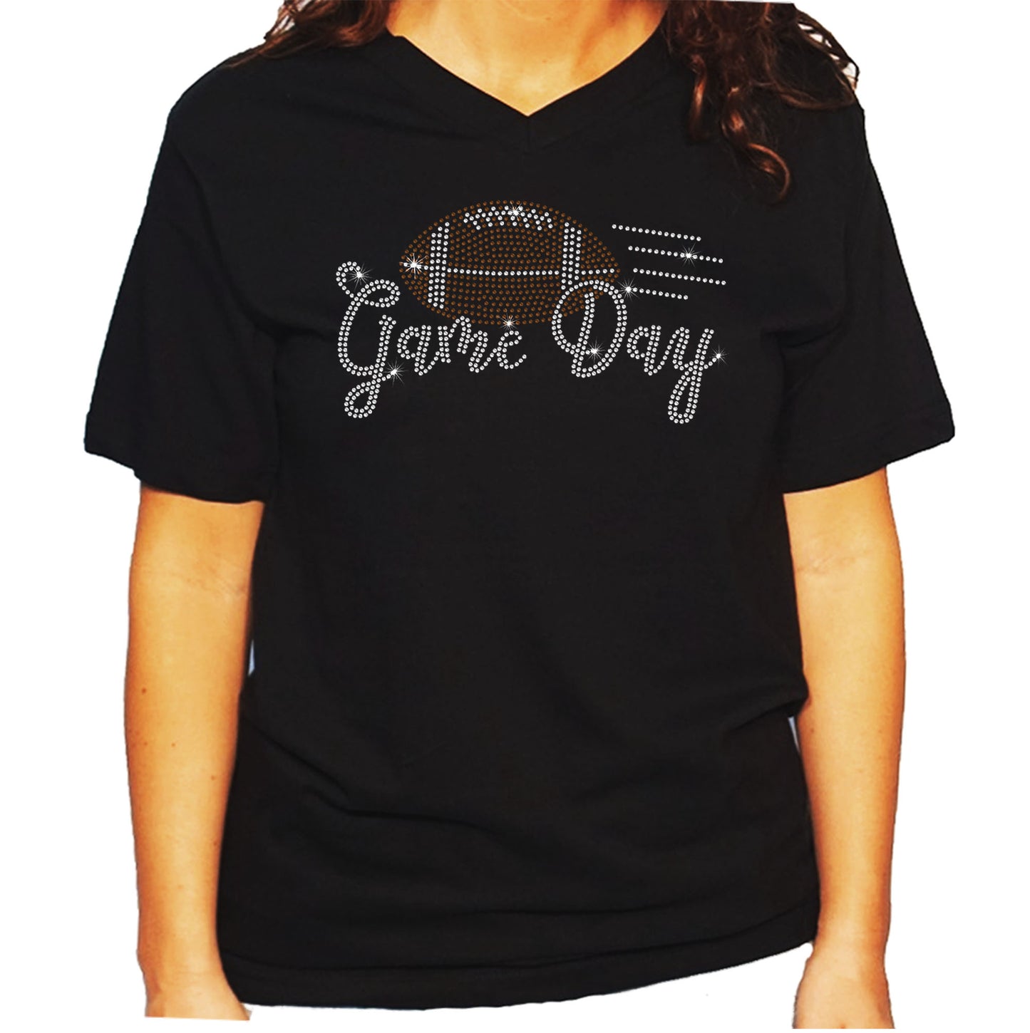 Women's / Unisex T-Shirt with Game Day Football in Rhinestones