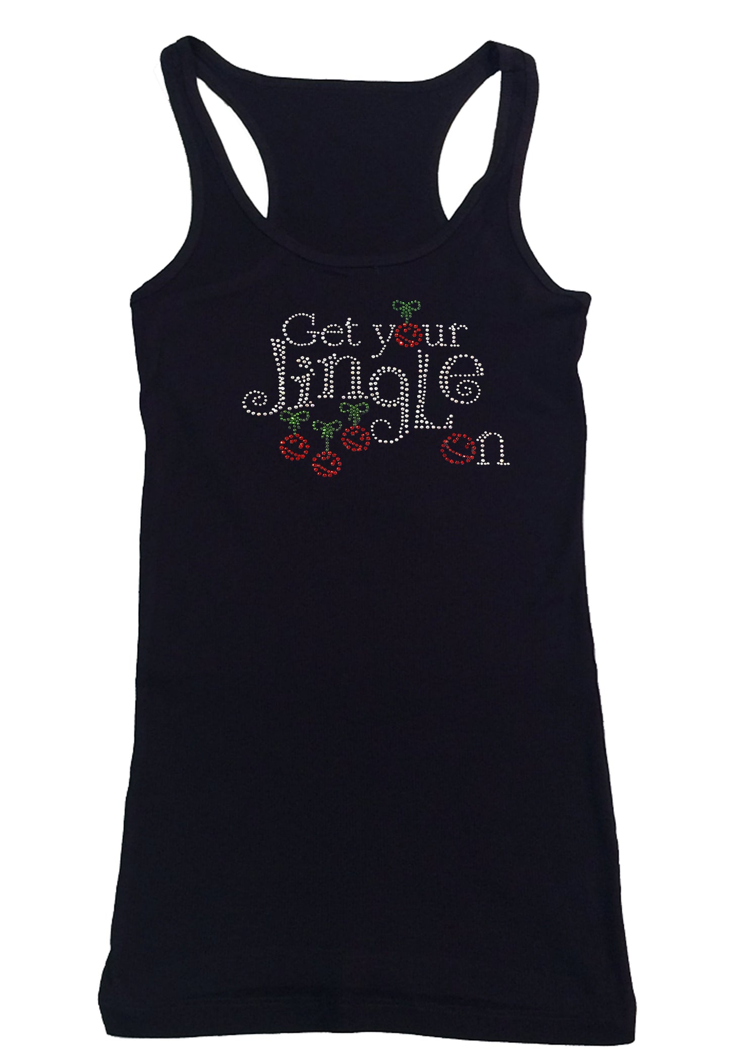 Womens T-shirt with Get your Jingle On Christmas in Rhinestones