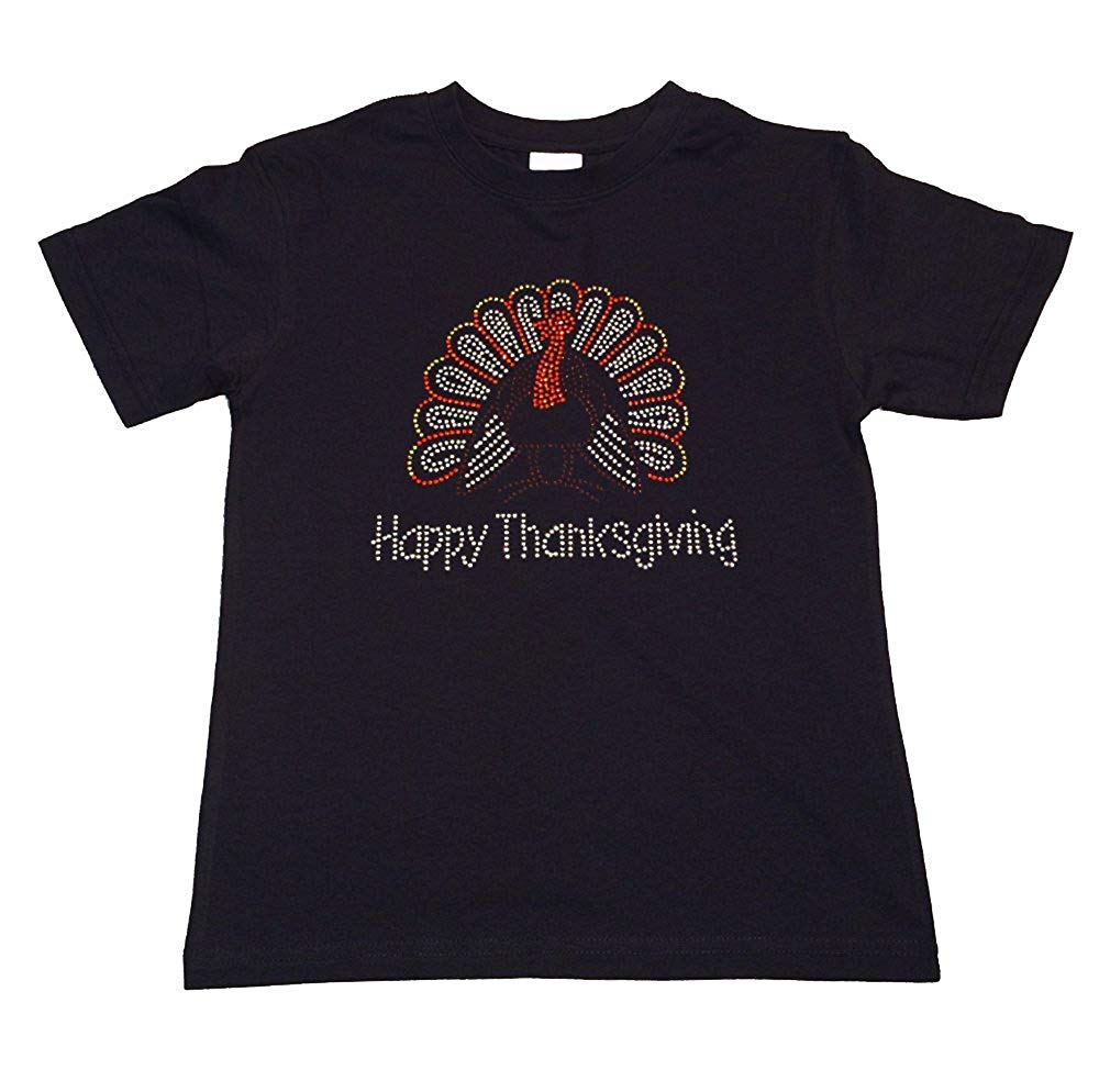Girls Rhinestone T-Shirt " Happy Thanksgiving with Turkey " Kids Size 3 to 14 Available