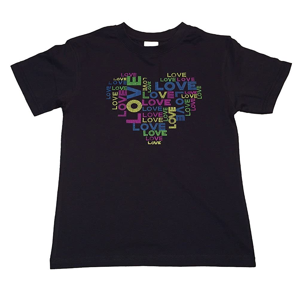 Girls Rhinestuds T-Shirt " Love Heart in Neon Color " Size 3 to 14 Available