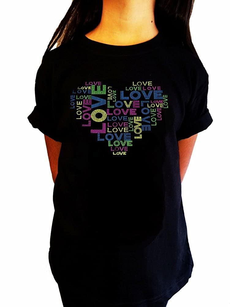 Girls Rhinestuds T-Shirt " Love Heart in Neon Color " Size 3 to 14 Available