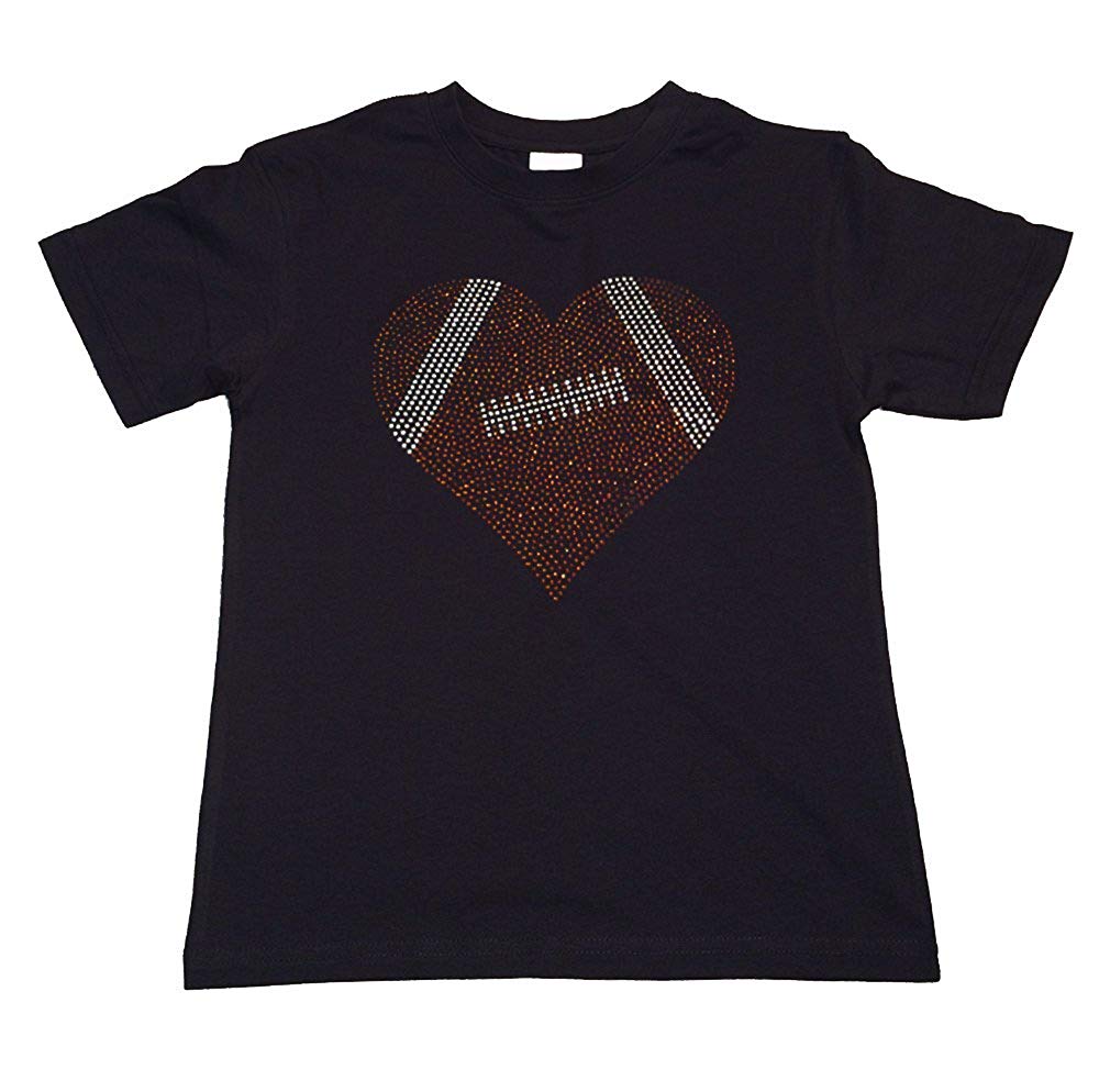 Girls Rhinestone T-Shirt " Football Heart " Kids Size 3 to 14